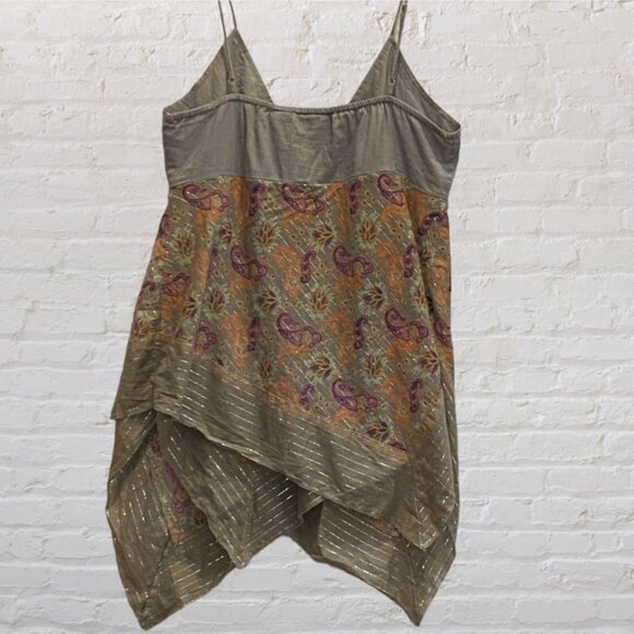 DKNY JEANS -- Halter Top, Beige Paisley Print w/Asymmetrical Hem & Spag Straps - Picture 15 of 16